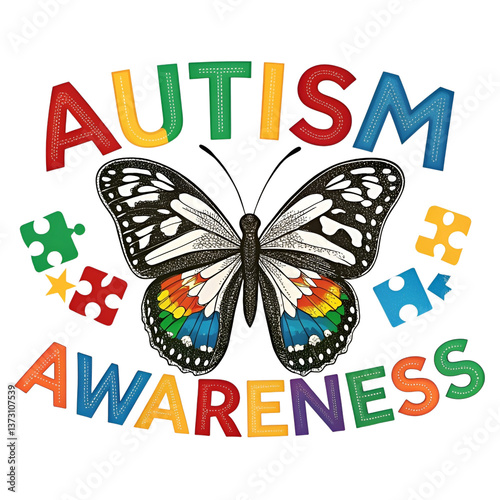 Butterfly-Themed Autism Awareness logo, World Autism Awareness Day Concept. 2 April.  Background.