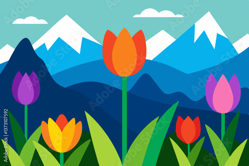 spring landscape with tulips
