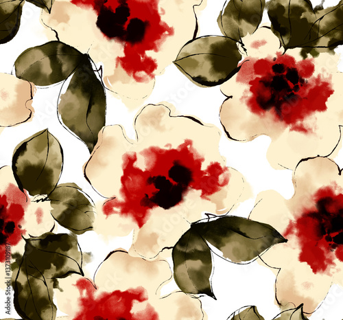 Fototapeta Naklejka Na Ścianę i Meble -  Watercolor flowers pattern. Abstract pattern.