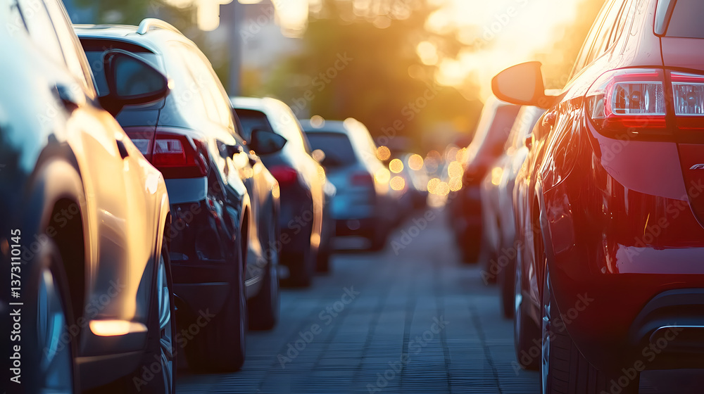 custom made wallpaper toronto digitalClose view of parked cars lined up in a busy urban area during golden hour