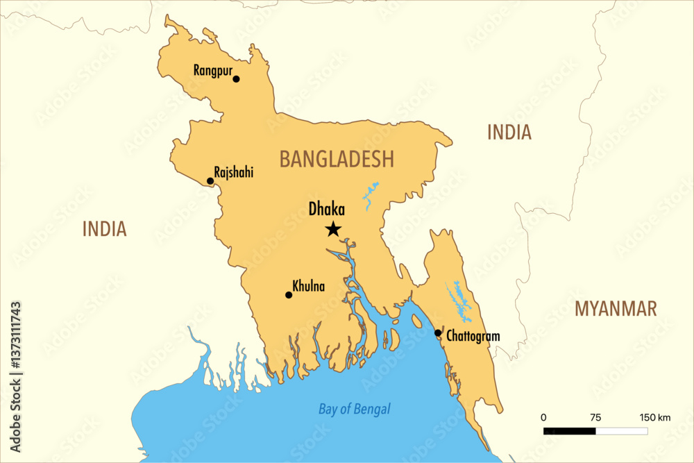 Obraz premium Vector Map of Bangladesh with Major Cities and Political Borders – Editable Infographic