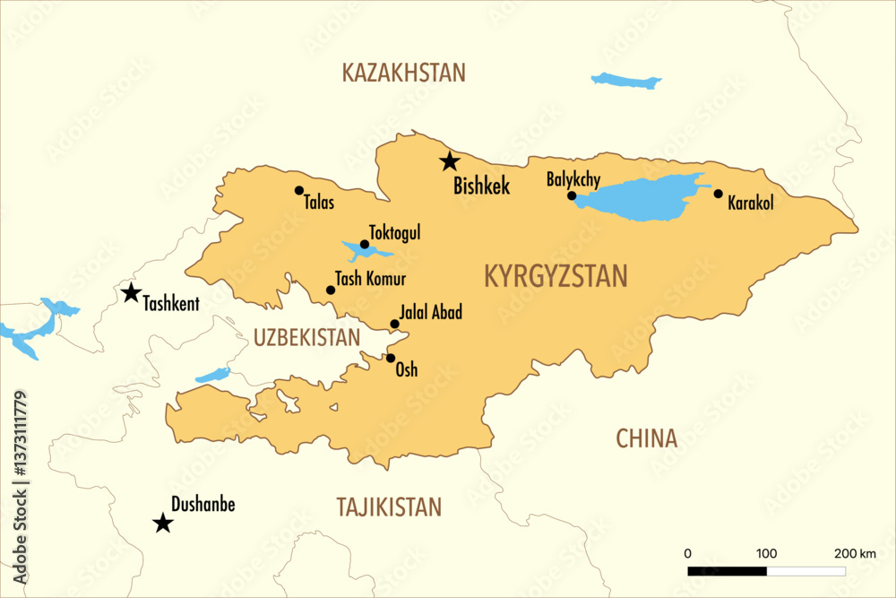 Naklejka premium Vector Map of Kyrgyzstan with Major Cities and Political Borders – Editable Infographic