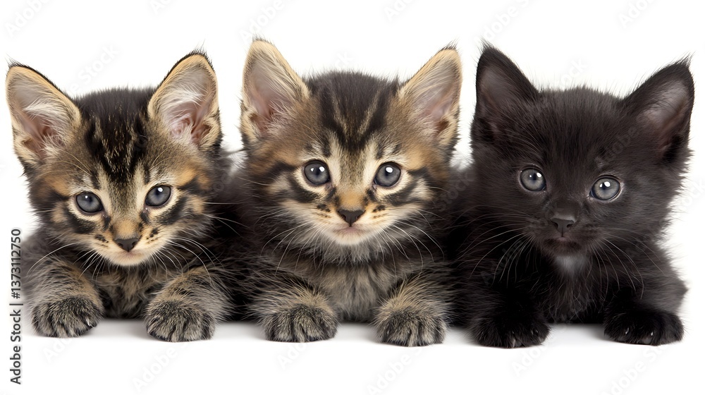 Three adorable kittens are posing for the camera in a row Three adorable kittens are posing for the camera in a row