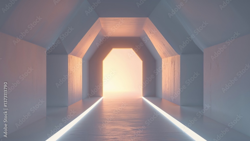 A geometric tunnel with glowing light at the end A geometric tunnel with glowing light at the end