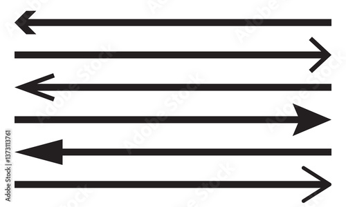Set of long arrow vector, icon . Horizontal double side arrow. Straight long arrow vector icon set. Long arrows left and right in flat style. Long arrow silhouette, symbol, icon design 
