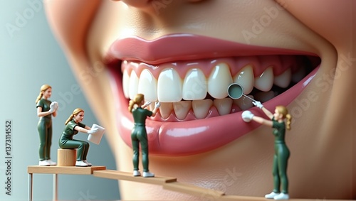 Bright white teeth cleaned by skilled dental assistants, symbolizing professional care and excellent oral hygiene