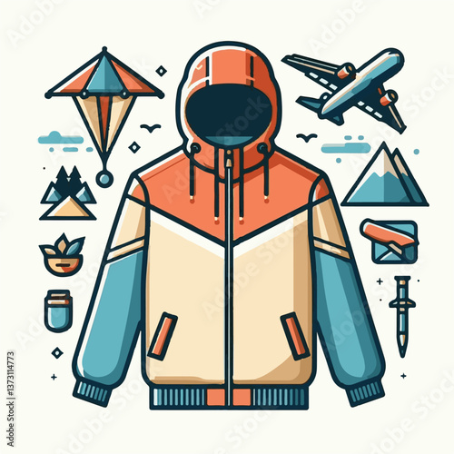 windbreaker, garment, clothing, design, fashion, zipper, wear, jacket, apparel, hood, sportswear, coat, isolated, style, hoodie, template, back, clothes, mockup, white, illustration, sketch, front, ac