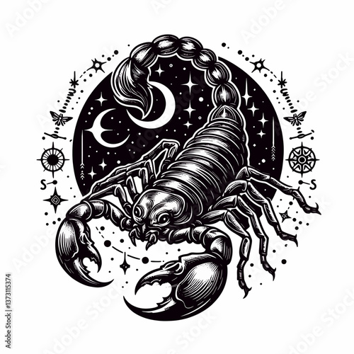Ilustração de escorpião em gráficos vetoriais, logotipo no estilo EPS10 sobre fundo branco, perfeito para branding com um acento poderoso, misterioso e ousado