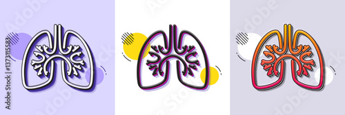 Lungs line icon. Halftone dotted pattern. Gradient icon with grain shadow. Pneumonia disease sign. Respiratory distress symbol. Line lungs icon. Various designs. Vector
