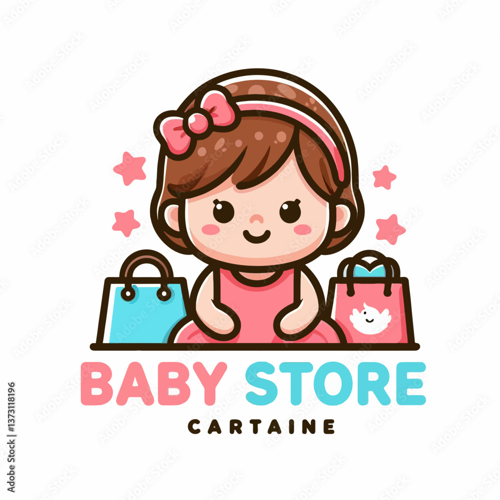 Logotipo de tienda para bebés en estilo cartoon infantil con fondo blanco, realizado en formato EPS10, ideal para branding con un diseño tierno y amigable para los pequeños