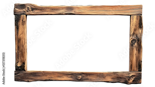 Wooden picture frame Old rustic wooden frame isolated on white background 