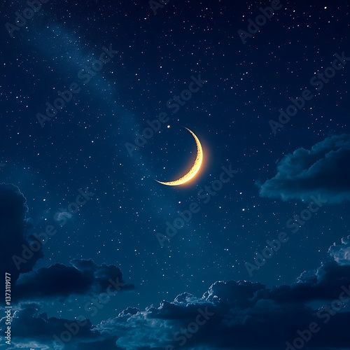 Crescent Moon, Night Sky