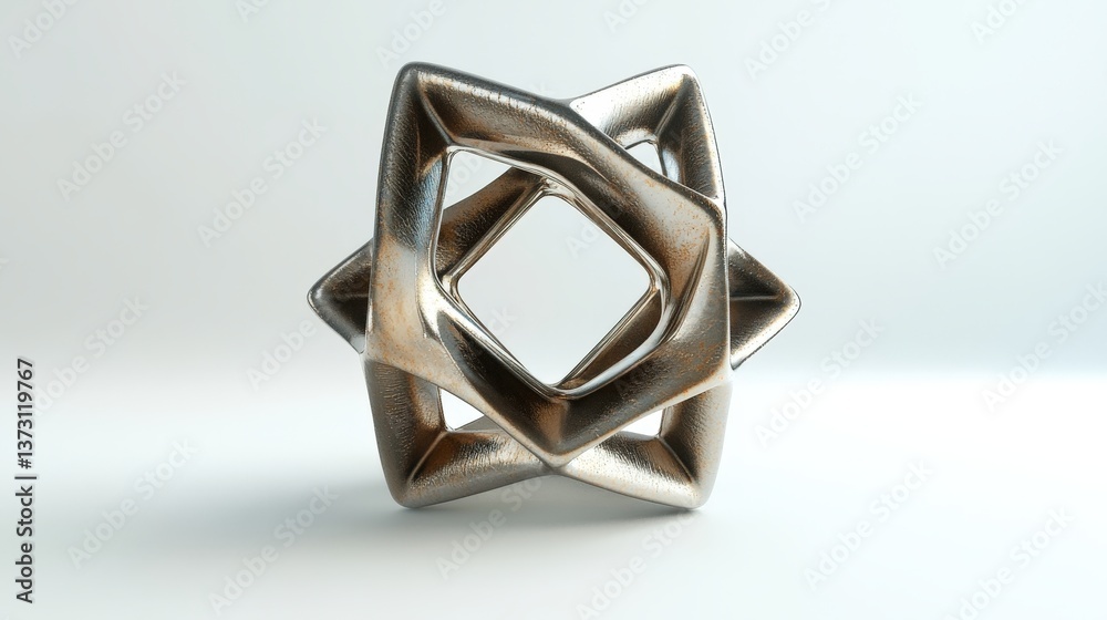 Fototapeta premium Metallic sculpture is a geometric form with intersecting shapes