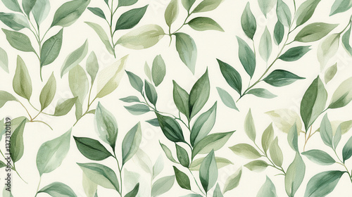 Wallpaper Mural A seamless pattern of lush botanical foliage, pale mint and forest green leaves painted in watercolor, overlapping transparently Torontodigital.ca