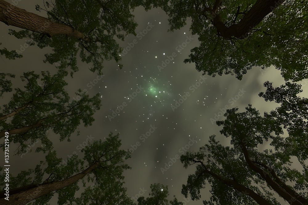 Fototapeta premium Looking Up Through Trees at the Night Sky Filled with Stars