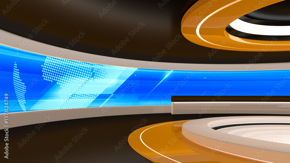 Tv Studio. Backdrop for TV shows .News studio. The perfect backdrop for any green screen or chroma key video or photo production. 3D rendering.