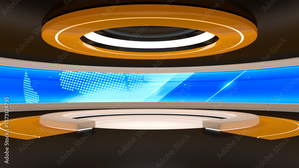 Tv Studio. Backdrop for TV shows .News studio. The perfect backdrop for any green screen or chroma key video or photo production. 3D rendering.