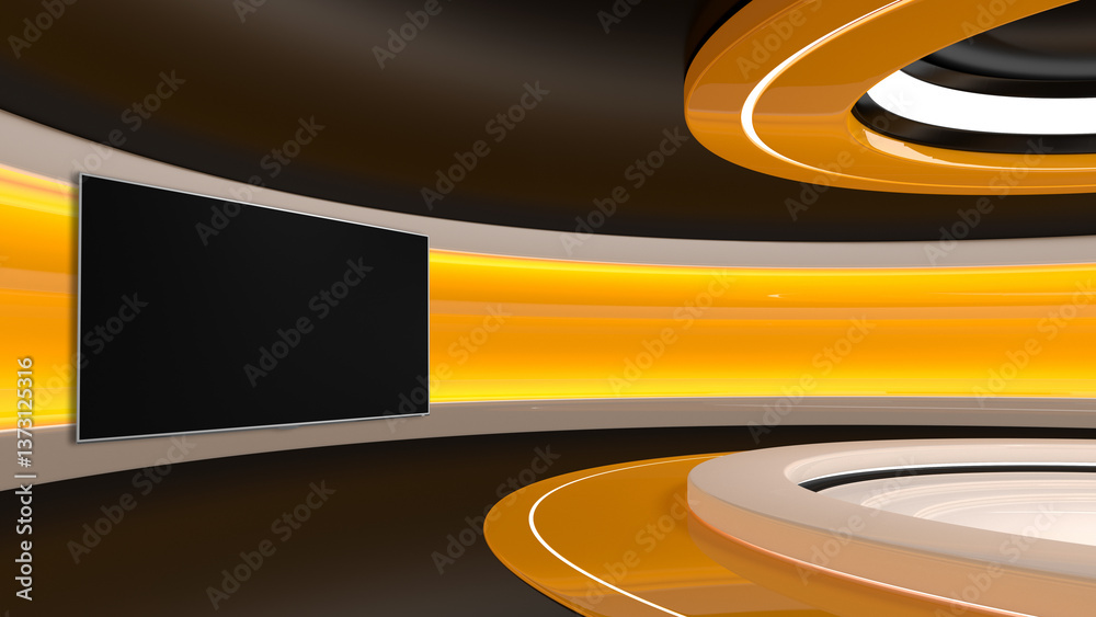 Tv Studio. Backdrop for TV shows .TV on wall. News studio. The perfect backdrop for any green screen or chroma key video or photo production. 3D rendering.