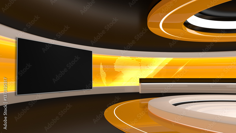 Tv Studio. Backdrop for TV shows .TV on wall. News studio. The perfect backdrop for any green screen or chroma key video or photo production. 3D rendering.