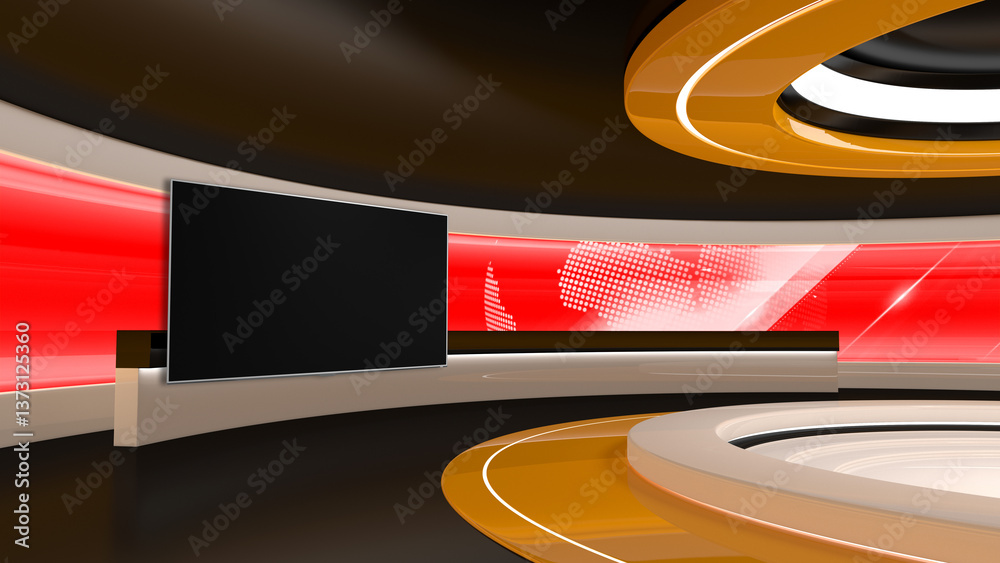 Tv Studio. Backdrop for TV shows .TV on wall. News studio. The perfect backdrop for any green screen or chroma key video or photo production. 3D rendering.