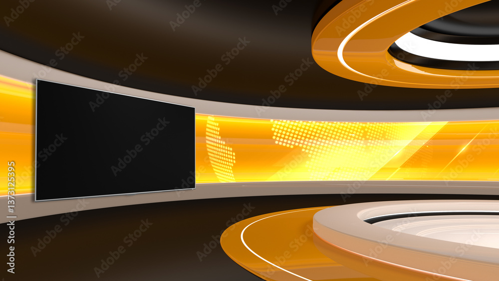Tv Studio. Backdrop for TV shows .TV on wall. News studio. The perfect backdrop for any green screen or chroma key video or photo production. 3D rendering.