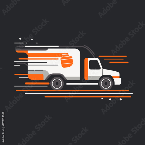 Vector illustration of a cargo truck in black and orange colors, featuring a bold and dynamic design