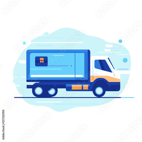Vector image of a large delivery vehicle in white and blue colors, modern and sleek design, representing order fulfillment and logistics