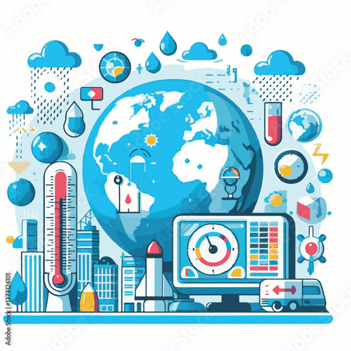 meteorology, weather, climate, cloud, earth, background, temperature, environment, nature, world, forecast, poster, season, meteorological, illustration, march, vector, rain, sky, world meteorological