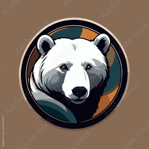  Vector image of a white bear inside a brown circle, minimalist style, representing wildlife and nature