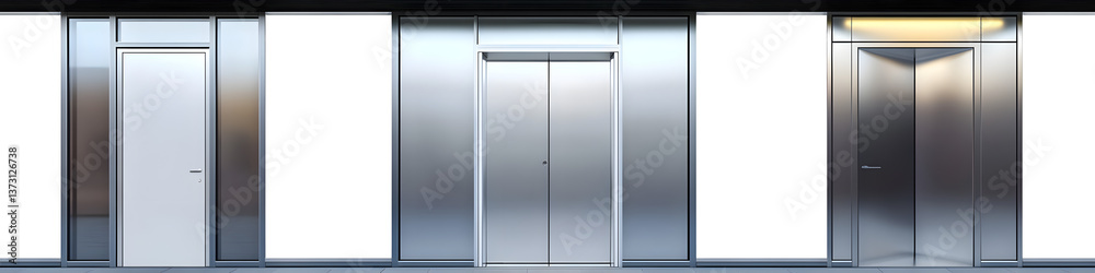 Office aluminum door isolated on transparent background, Set of Office aluminum door isolated on transparent background, Set of