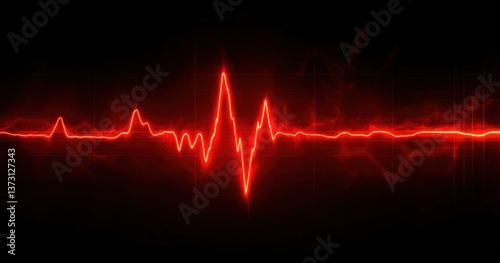 Obraz na płótnie Red glowing electrocardiogram line on a dark background with sharp peaks