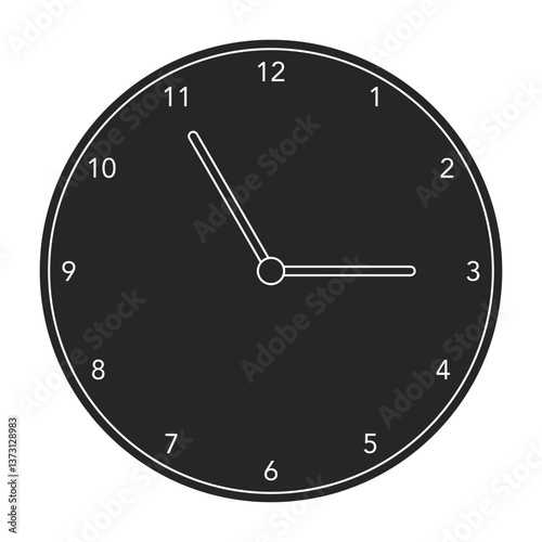 Minimalist style wall clock with hands pointing at ten and two in black silhouette vector