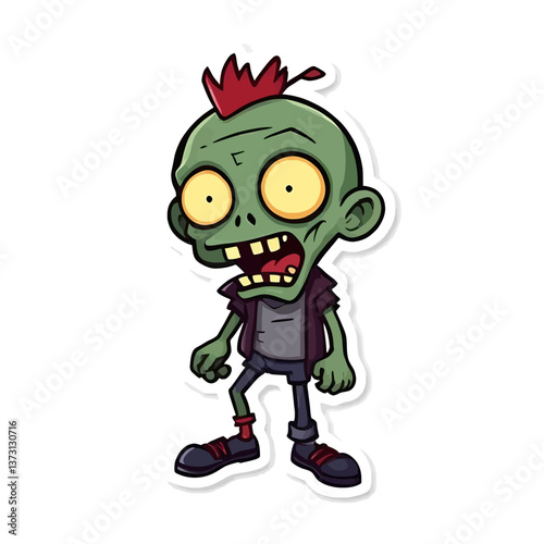 Logotipo de pegatina de zombi en estilo caricatura, creado en formato EPS10, perfecto para diseños divertidos y espeluznantes relacionados con temas de terror o cultura pop.
