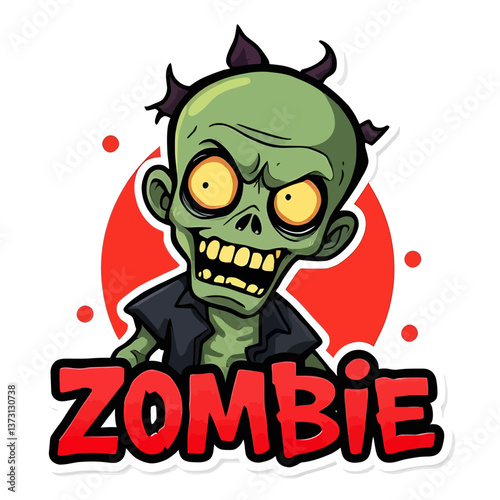 Logotipo de adesivo de zumbi em estilo cartoon, criado no formato EPS10, perfeito para designs divertidos e assustadores ligados a temas de terror ou cultura pop