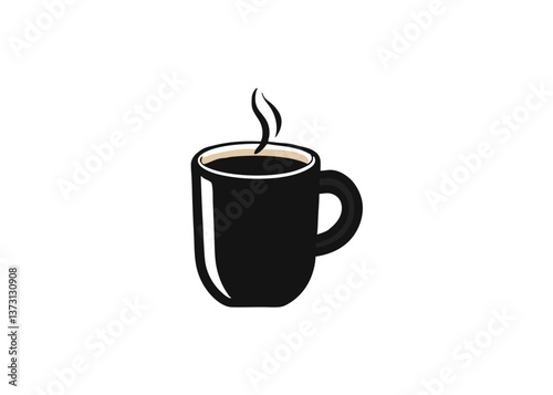 Minimalist Black Coffee Cup Icon with Steam – Simple Silhouette on White Background, Minimalist black coffee cup icon with steam, perfect for branding, menus, or digital products