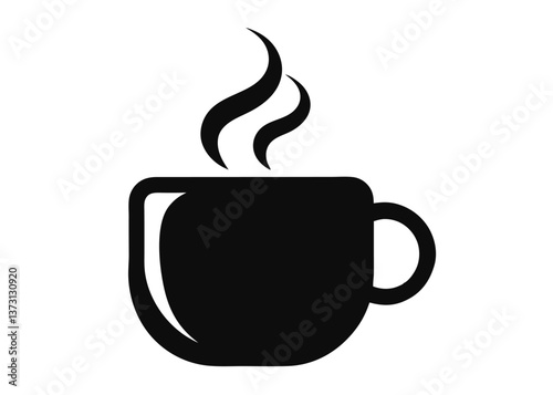 Minimalist Black Coffee Cup Icon with Steam – Simple Silhouette on White Background, Minimalist black coffee cup icon with steam, perfect for branding, menus, or digital products