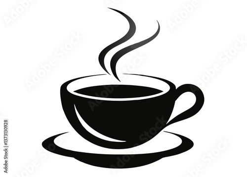 Minimalist Black Coffee Cup Icon with Steam – Simple Silhouette on White Background, Minimalist black coffee cup icon with steam, perfect for branding, menus, or digital products