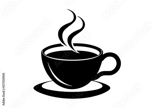 Minimalist Black Coffee Cup Icon with Steam – Simple Silhouette on White Background, Minimalist black coffee cup icon with steam, perfect for branding, menus, or digital products