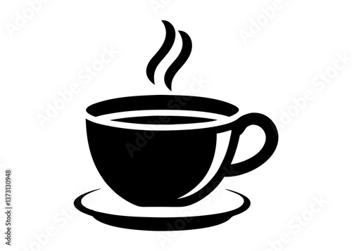 Minimalist Black Coffee Cup Icon with Steam – Simple Silhouette on White Background, Minimalist black coffee cup icon with steam, perfect for branding, menus, or digital products