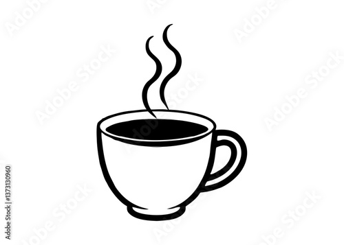Minimalist Black Coffee Cup Icon with Steam – Simple Silhouette on White Background, Minimalist black coffee cup icon with steam, perfect for branding, menus, or digital products