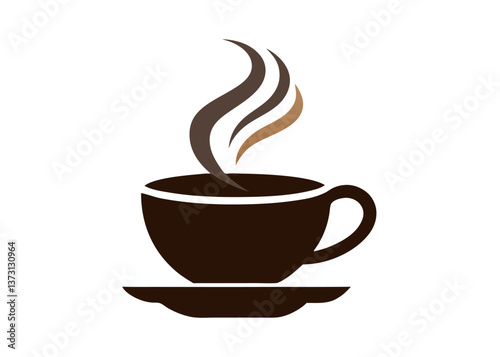 Minimalist Black Coffee Cup Icon with Steam – Simple Silhouette on White Background, Minimalist black coffee cup icon with steam, perfect for branding, menus, or digital products