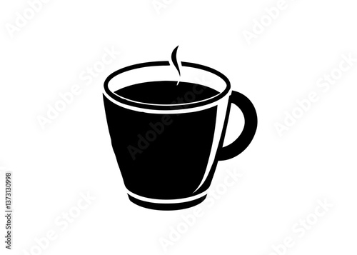 Minimalist Black Coffee Cup Icon with Steam – Simple Silhouette on White Background, Minimalist black coffee cup icon with steam, perfect for branding, menus, or digital products