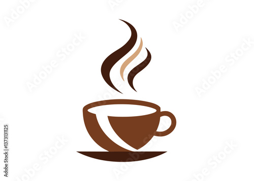 Minimalist Black Coffee Cup Icon with Steam – Simple Silhouette on White Background, Minimalist black coffee cup icon with steam, perfect for branding, menus, or digital products