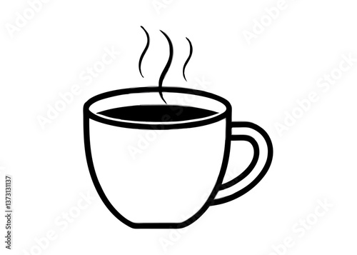 Minimalist Black Coffee Cup Icon with Steam – Simple Silhouette on White Background, Minimalist black coffee cup icon with steam, perfect for branding, menus, or digital products