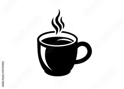 Minimalist Black Coffee Cup Icon with Steam – Simple Silhouette on White Background, Minimalist black coffee cup icon with steam, perfect for branding, menus, or digital products