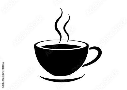 Minimalist Black Coffee Cup Icon with Steam – Simple Silhouette on White Background, Minimalist black coffee cup icon with steam, perfect for branding, menus, or digital products