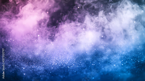 Misty blue and purple vapors infuse the air with shimmering glitter particles on a surreal background, smoke, dreamlike, glitter. Enchanted Vapors. Illustration
