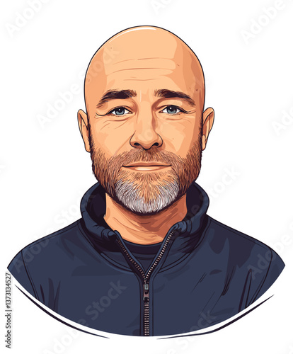 Relaxed middle-aged European man smiling warmly in casual attire at home in natural light