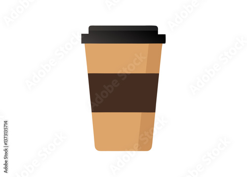 Disposable Coffee Cup with Black Lid and Brown Sleeve - Isolated on White Background, High-quality disposable coffee cup with a black lid and brown sleeve, perfect for branding and mockups.