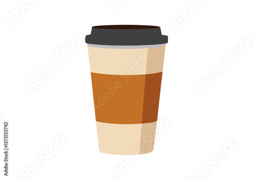 Disposable Coffee Cup with Black Lid and Brown Sleeve - Isolated on White Background, High-quality disposable coffee cup with a black lid and brown sleeve, perfect for branding and mockups.